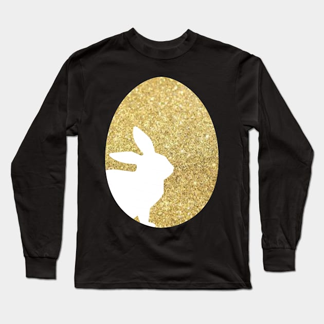 Easter Bunny Silhouette in Gold Faux Glitter Easter Egg Long Sleeve T-Shirt by Felicity-K